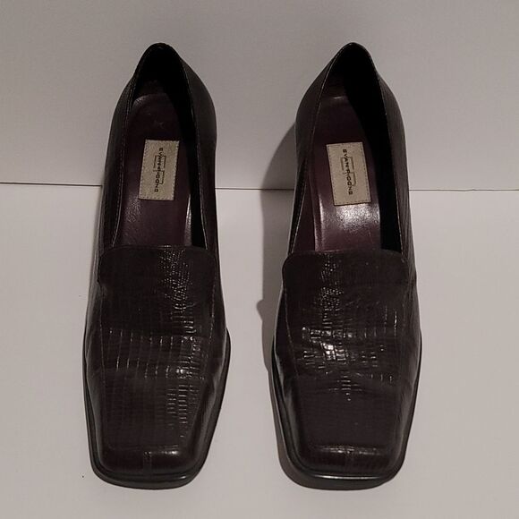 Vintage Evan Picone Brown Alligator Skin Pattern 7.5 Heels - Picture 1 of 9